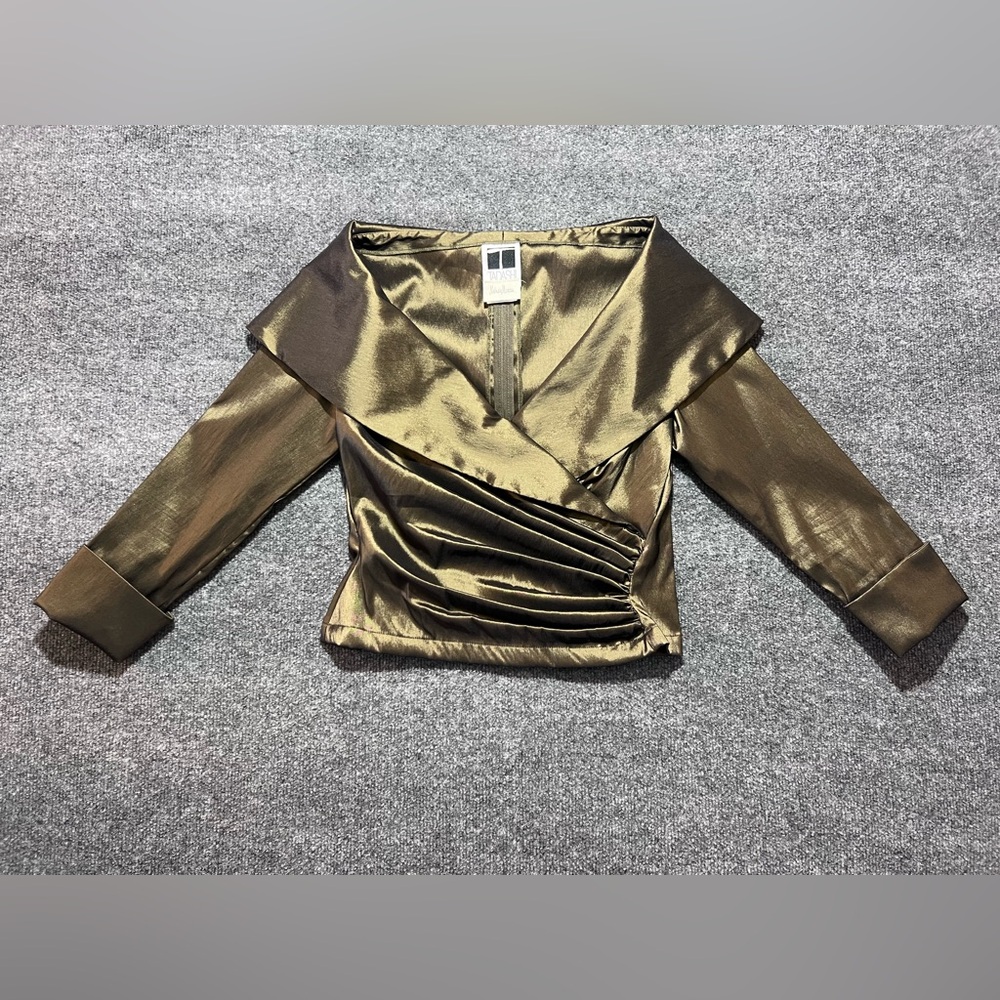 Vintage Tadashi Neiman Marcus Wrap Blouse Ruched Metallic Designer Size 4